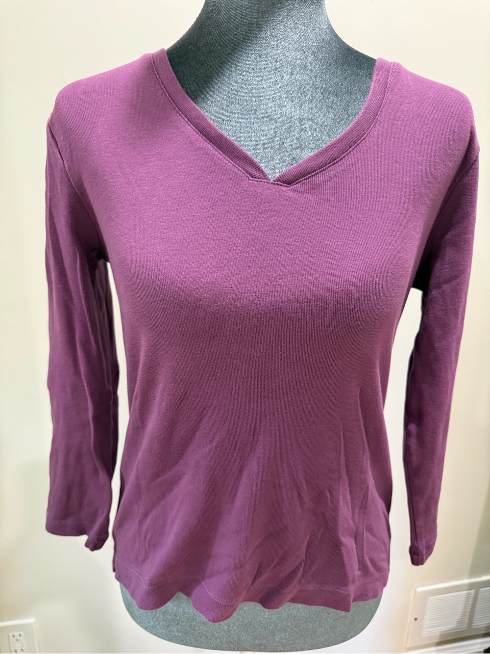 LOFT Deep Berry V-Neck Long Sleeve Top